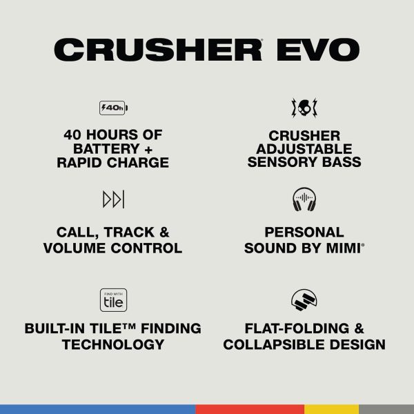 Skullcandy Crusher Evo Over-Ear Wireless Headphones with Sensory Bass with Charging Cable, 40 Hr Battery, Microphone, Works with iPhone Android and Bluetooth Devices - Black - Image 4
